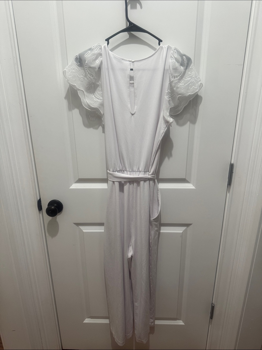 Express White Scoop Neck Jumpsuit with Tie Waist - Picture 3 of 3